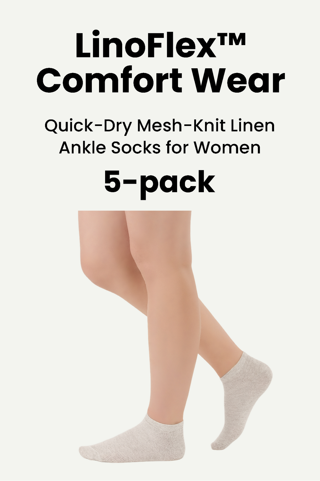 LinoFlex™ Comfort Wear Quick-Dry Mesh-Knit Linen Ankle Socks for Women 5 pack