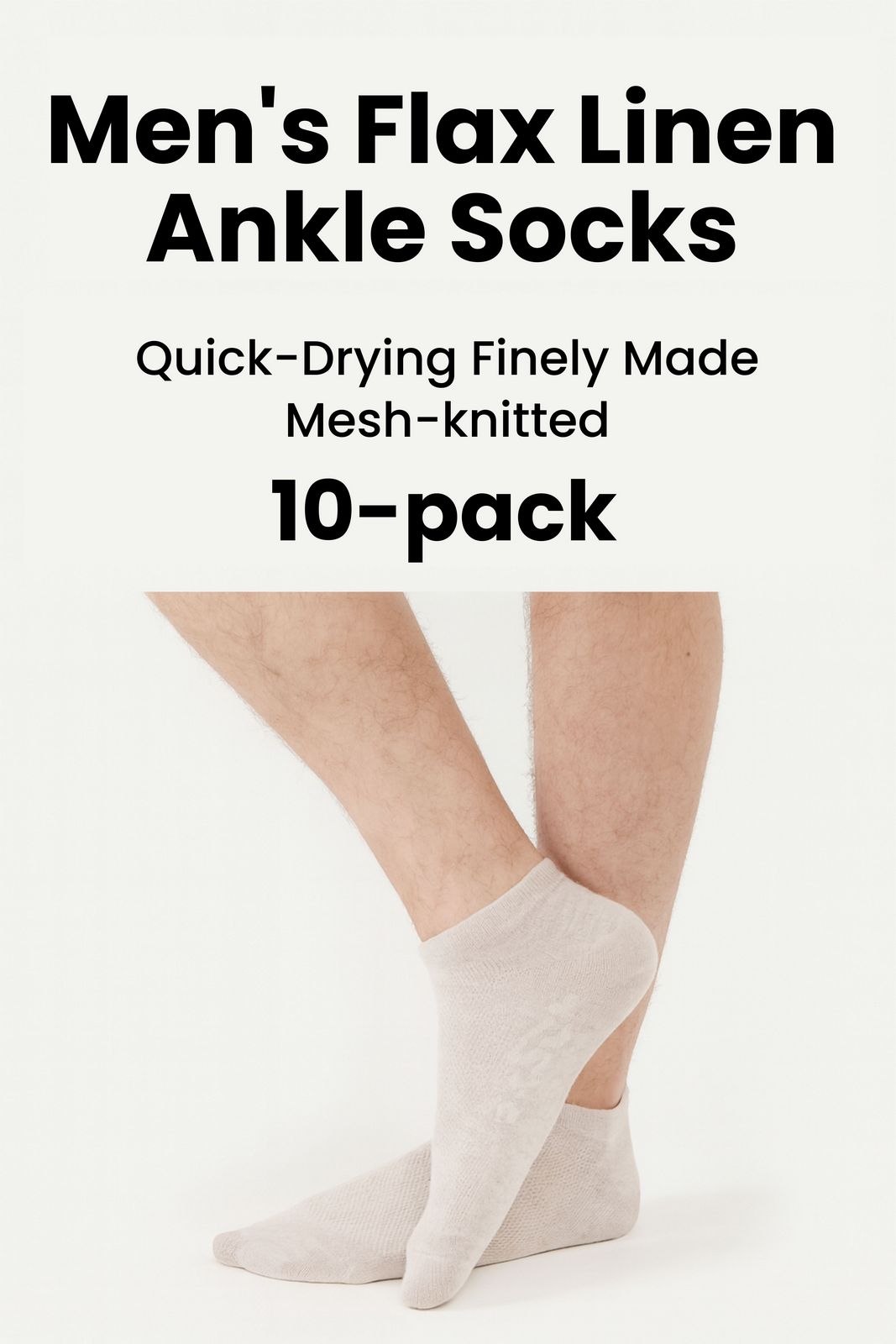 Men's Flax Linen Ankle Socks Quick-Drying Finely Made Mesh-knitted 10-pack
