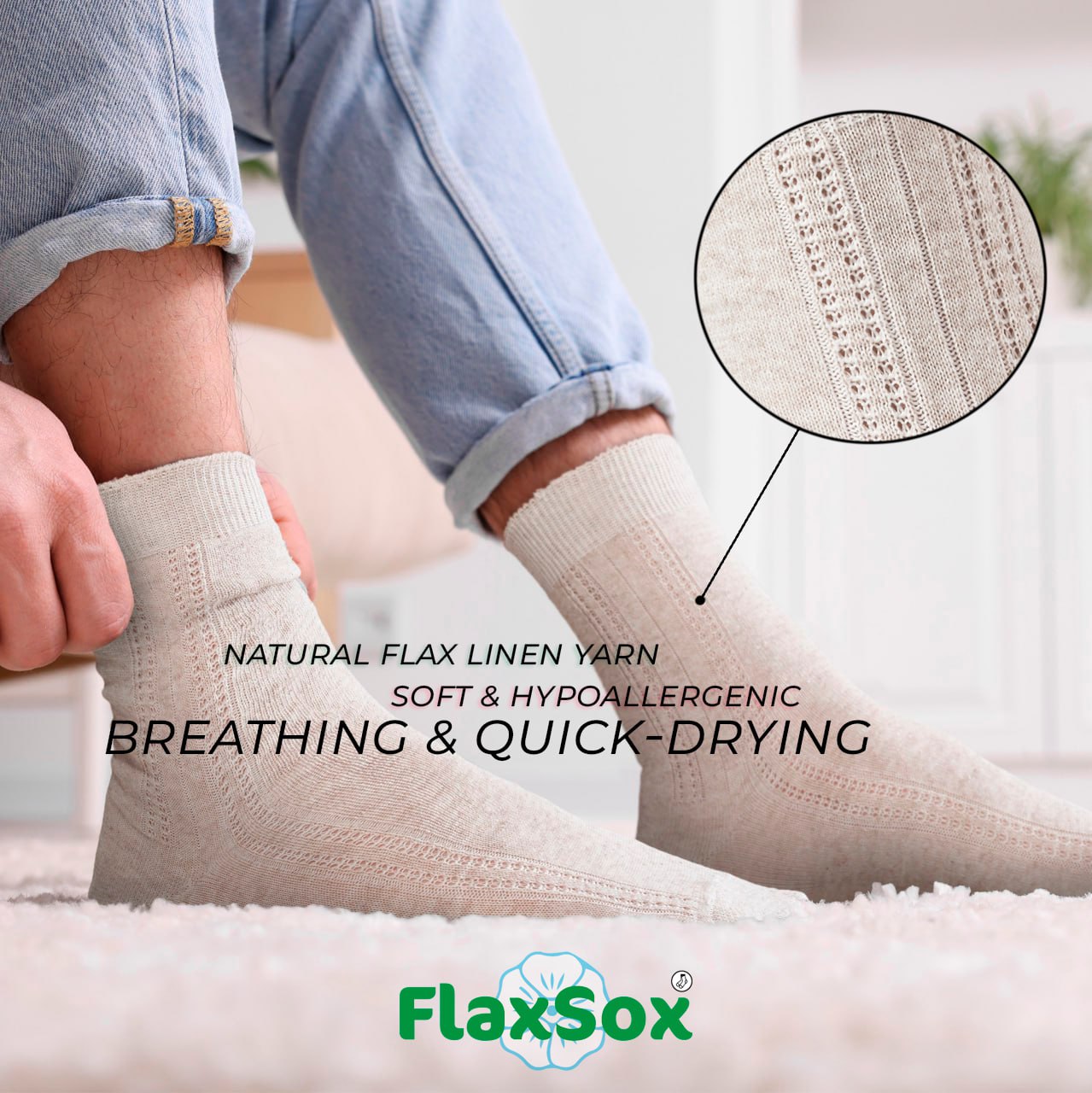 GreenWeave™ Earthwise Men's Ultra-Thin & Breathable Flax Linen Socks Size XL