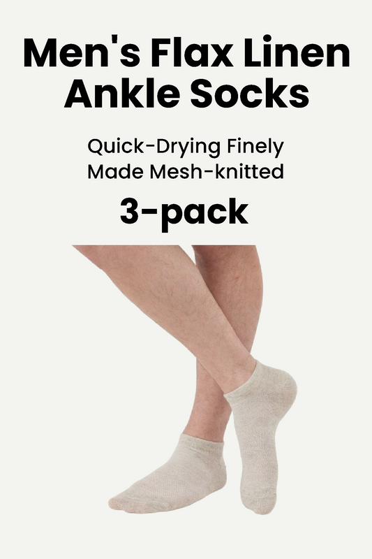 Men's Flax Linen Ankle Socks Quick-Drying Finely Made Mesh-knitted 3-pack